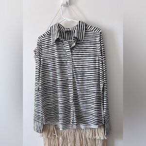 Belyn‎ Key Pullover Shirt Blouse Long Sleeve Striped Golf Top Large